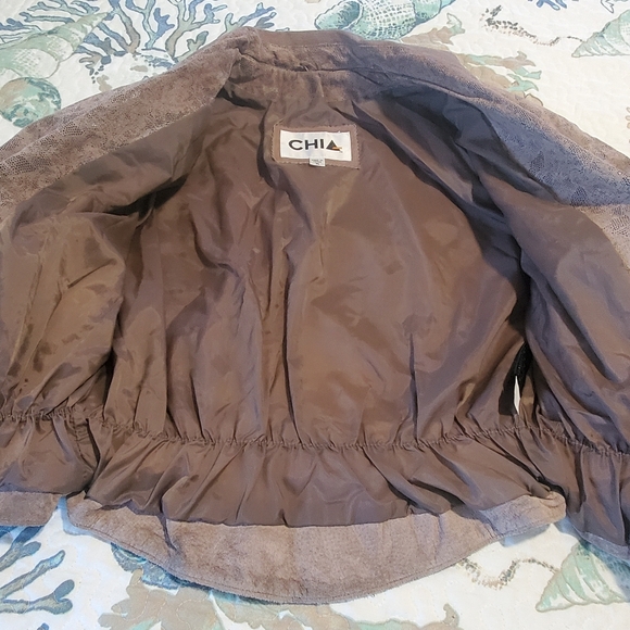 90's Brown& Printed Cropped Leather Jacket - Picture 3 of 10